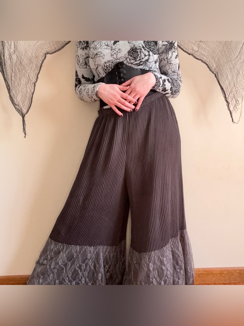 pretty angel gray parachute pants with light gray lace trim 🩶 | fairycore